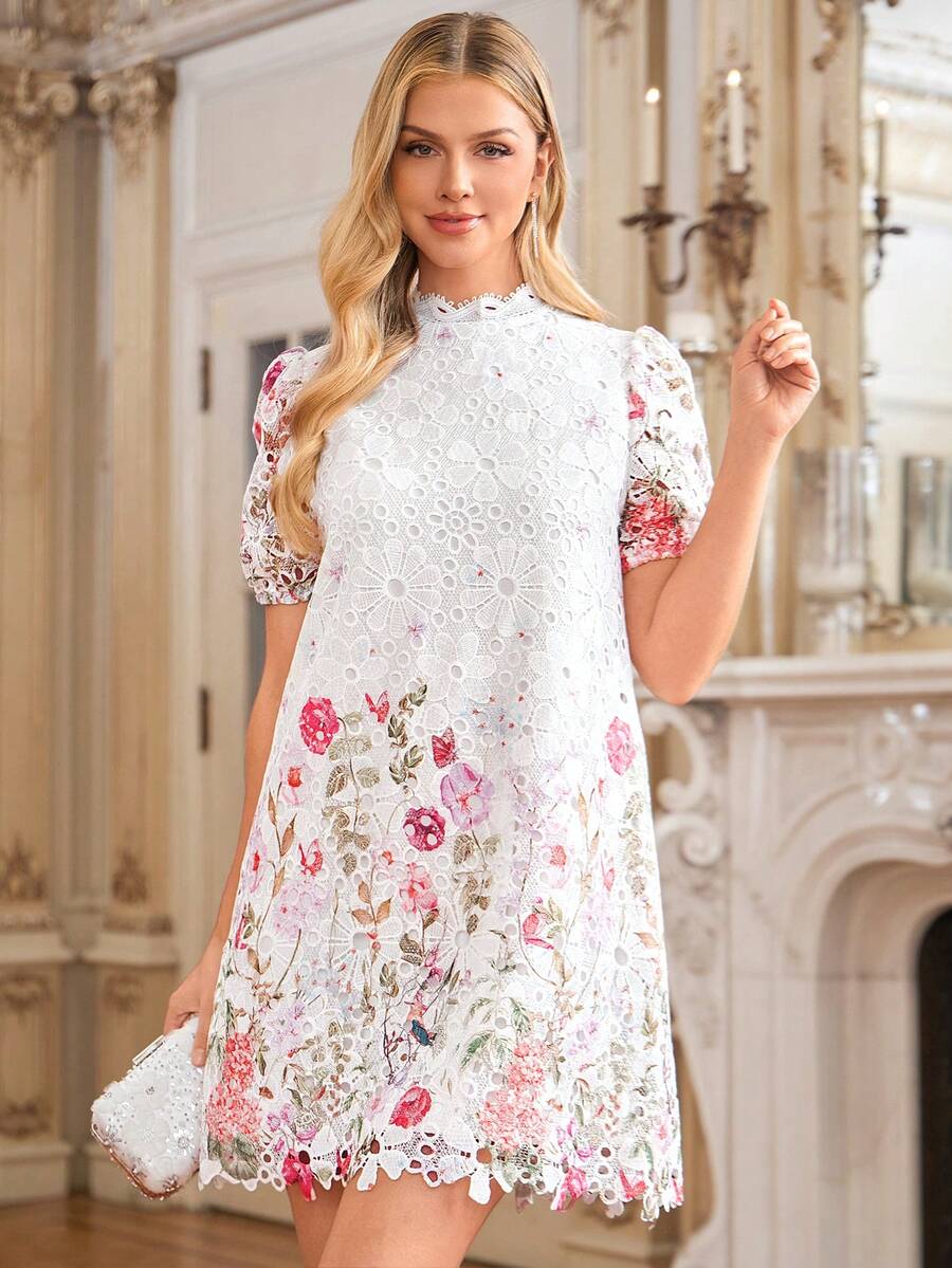 Amorya 优雅蕾丝A字连衣裙,适合各种身材,情人节礼服,红色连衣裙,高贵典雅 - 彩色 - 查看 1