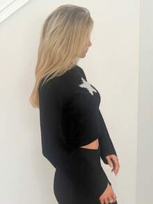 Sydney Algeri Women's Casual Star Pattern Sweater, Autumn - Black - View 3