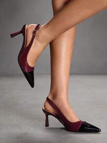 CUCCOO SZL Women's Pointed Toe Buckle Design Everyday Versatile Fashion High Heels - Burgundy - View 1