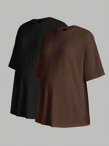 Modmama Casual Loose Fit Long Maternity T-Shirt, Multi-Color Round Neck - Coffee Brown - View 10