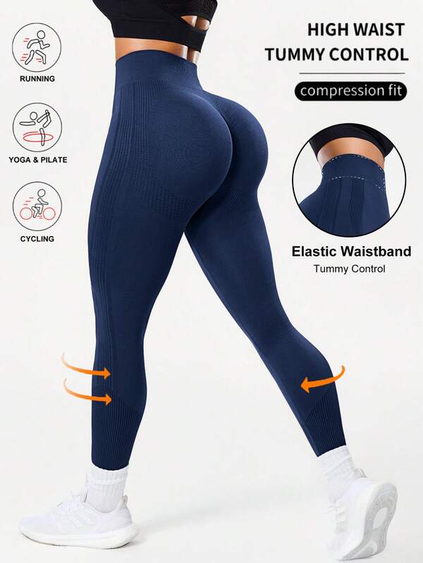 Seamluxe SHEIN Sport Leggings casuales de cintura alta de unicolor para mujer