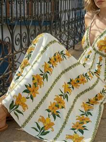 CAJUNI 吊带露背连衣裙，夏季时尚度假风 - 黃色 - 查看 3