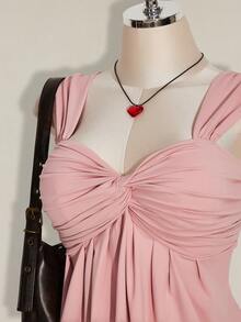 SHEIN ICON Plus Size Women's Black Twist Front Sleeveless Babydoll Knit Top, Y2K Style, Suitable For Graduation, Back To School, Summer, Going Out Tops - Pink - View 5