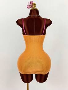 Amplova Đầm thể thao mini ôm sát phối ren khối màu sắc thể thao - Màu vàng - Xem 2