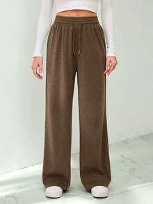 SHEIN Tall 女士咖啡棕色抽绳腰休闲运动裤 - 咖啡棕 - 查看 3