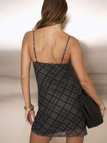 Aralina Women's Plaid Print Mesh Front Tie Sexy Fashion Spaghetti Strap Mini Dress - Multicolor - View 2