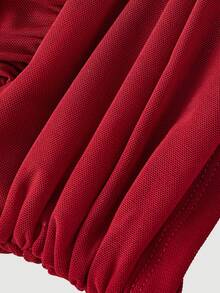 SHEIN MOD 3件套女士弹力修身荷叶边装饰短款上衣 - 彩色 - 查看 4