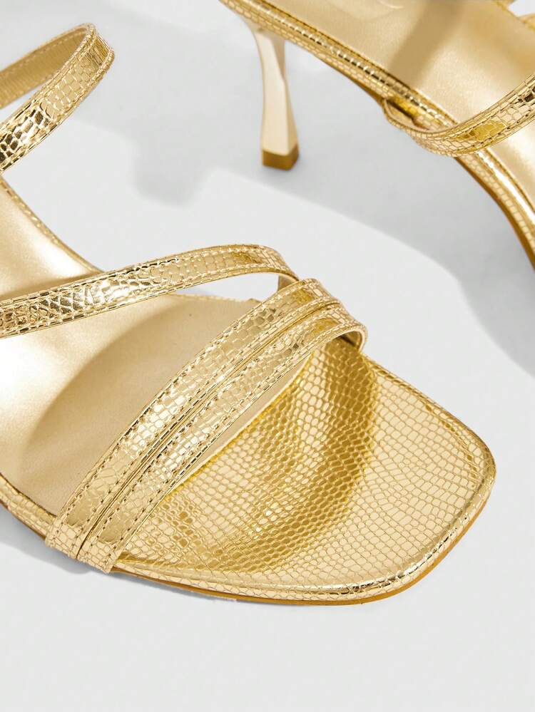 CUCCOO SZL Women's Fashion Square Toe Celebrity Style Gold Open-Toed Evening Party Party Party With Skirts Stiletto High Heels Sandals