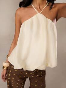 SHEIN BAE 女士纯色简约休闲背心 - 杏色 - 查看 7