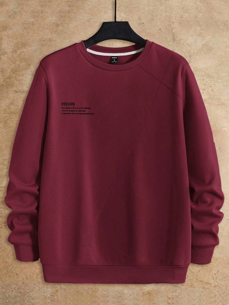 HIMLAND Men's Knit Casual Crew Neck Long Sleeve Sweatshirt - Burgundy - View 1