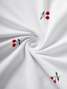 Resyla 女士Y2K樱桃红条纹撞色印花圆领短袖T恤，简约时尚，夏季必备 - 白色 - 查看 3