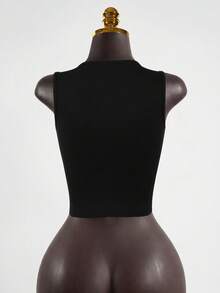 SaltGleam SaltGleam Blusa sin mangas minimalista y personalizada con diseño hueco para mujer - Negro - Ver 2