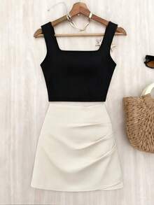 GlowEve 新款套装：黑色方领宽肩带吊带背心+高腰百褶A字裙，时尚夏季女装 - 彩色 - 查看 6