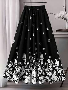 GlowEve CURVE Plus Size Women Floral Print Casual Skirt - Black and White - View 2