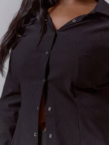 MUSERA 收腰修身长款喇叭袖衬衫套装上衣（仅限上衣）圣诞节场合性感夜生活冬季优雅可爱魅力 - 黑色 - 查看 6