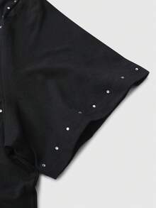 ROMWE MEN Goth Men's Street American Cross Rhinestone Distressed Hem Short Sleeve T-Shirt - Black - View 4
