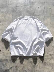 ROMWE MEN Spring/Summer Valentine 'Sday Casual Graphic White Men'S Graphic Letter Print Short Sleeve T-Shirt, Retro Street Style - White - View 3