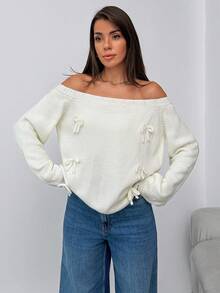 SHEIN Shimmering Sequin Knit Cardigan With Ruffle Trim And Frill Detail - White - View 1