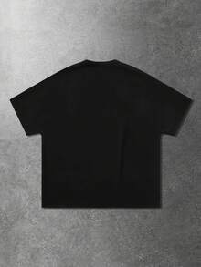 ROMWE MEN Essentials Spring/Summer Casual Graphic Men'S Slogan Print Short Sleeve T-Shirt, Suitable For Everyday Wear, Spring/Summer - Black - View 6