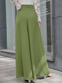 SHEIN LUNE 女士纯色休闲常规裤 - 軍綠色 - 查看 2