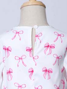 1pc Infant Girls' Pink Bow Print Loose Ramadan Robe, Printed Collar Robe - Pink - View 10