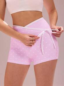 Sovereign Charm 女士波点印花运动短裤，性感运动短裤，适合跑步、健身、瑜伽、户外活动 - 粉色 - 查看 4