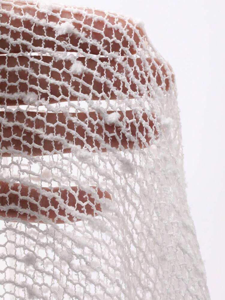 Women's Oversized Crew Neck Textured Fabric Long Sleeve Loose Sheer Vacation T-Shirt Summer