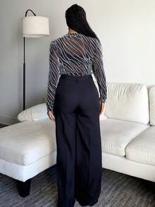 Tyla Gomez 女士純色直筒高腰日常褲 - 黑色 - 查看 2