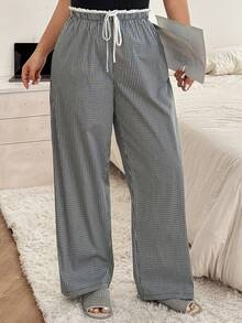 Dazy Plus Pantalones de pijama de talla grande para mujer con cintura elástica, cordón y parches de color contrastante en 2 en 1 - Negro - Ver 5