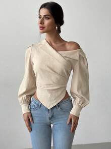 Firerie 女士休闲优雅精致通勤办公复古硬币不对称下摆长袖西装外套 - 米色 - 查看 3