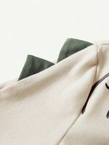 Cozy Pixies Baby Boy Cartoon Dinosaur Pattern Short Sleeve T-Shirt With 3D Spike Design Round Neck And Shorts Casual Outfits - Apricot - View 5