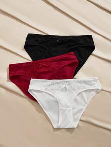 Charlaine 3pcs/Set Women's Multicolor Satin Patchwork Lace Trim Panties - Multicolor - View 4