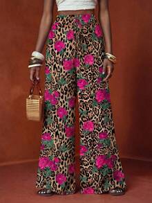 Veslaya Bộ sưu tập Xuân/Hè 2026 mới có những chiếc quần dài dáng rộng, cạp cao in họa tiết hoa hồng và da báo dành cho nữ cỡ lớn, hoàn hảo cho các lễ hội âm nhạc, lễ Phục sinh. - Màu Hồng Tươi - Xem 4