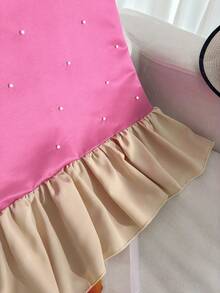 夏季少女珍珠仿毛皮装饰无袖A字公主裙，适合家庭聚会和日常穿着，连衣裙，少女晚礼服，粉色优雅连衣裙，少女粉色连衣裙 - 玫紅色 - 查看 4