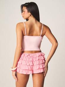 MISSGUIDED Blusa sin mangas de estilo femenino con volantes y tirantes ajustables, casual de verano para vacaciones y playa - Rosa - Ver 2