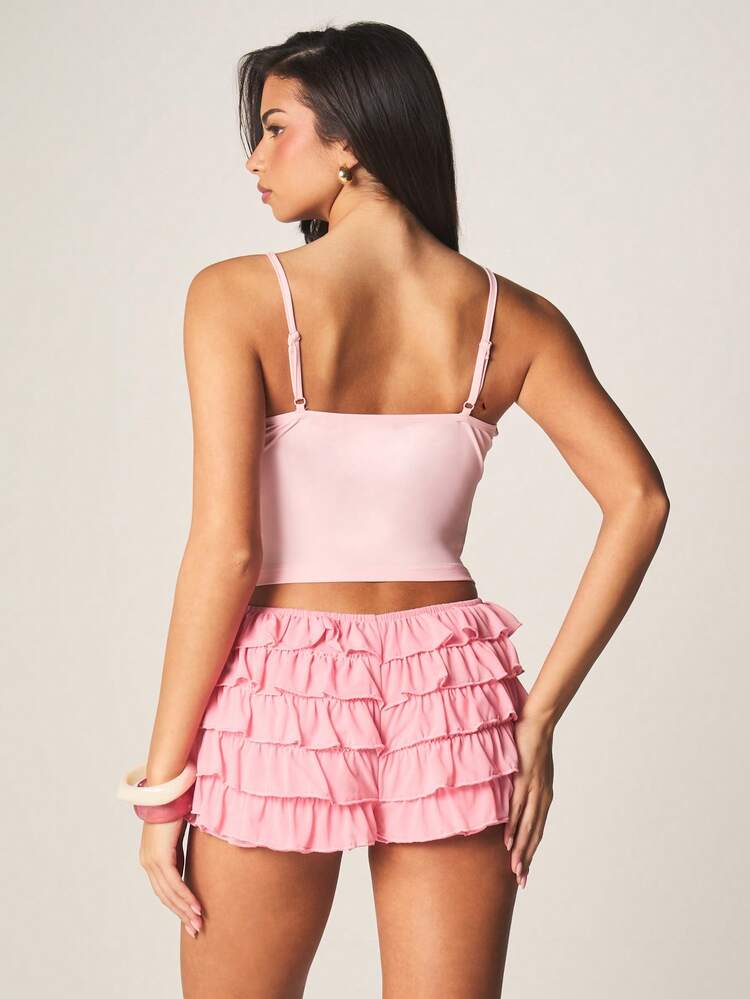 MISSGUIDED Ruffle Trim Cami Top With Adjustable Straps Casual Summer Sleeveless Blouse For Vacation Beach Outfits Feminine Style