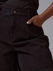 MUSERA Plus Size Mid Rise Relaxed Fit Black Longline Denim Jorts Spring Summer Elegant Cute Vacation Casual Everyday Core Denim - Black - View 6