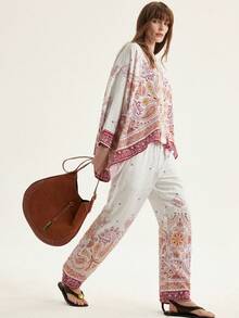 Aveloria Modichic Atasan dan Celana Model Batwing Gaya Bohemian Vintage Motif Paisley - MultiWarna - View 5