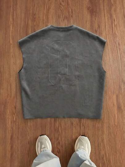 Manfinity Unisex Camiseta de tirantes holgada y casual de talla estándar en gris jaspeado con bordado, para verano