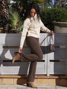 Yess Loren Casual Solid Color Corduroy Pants, Versatile Fall Cloth For Women - Coffee Brown - View 5