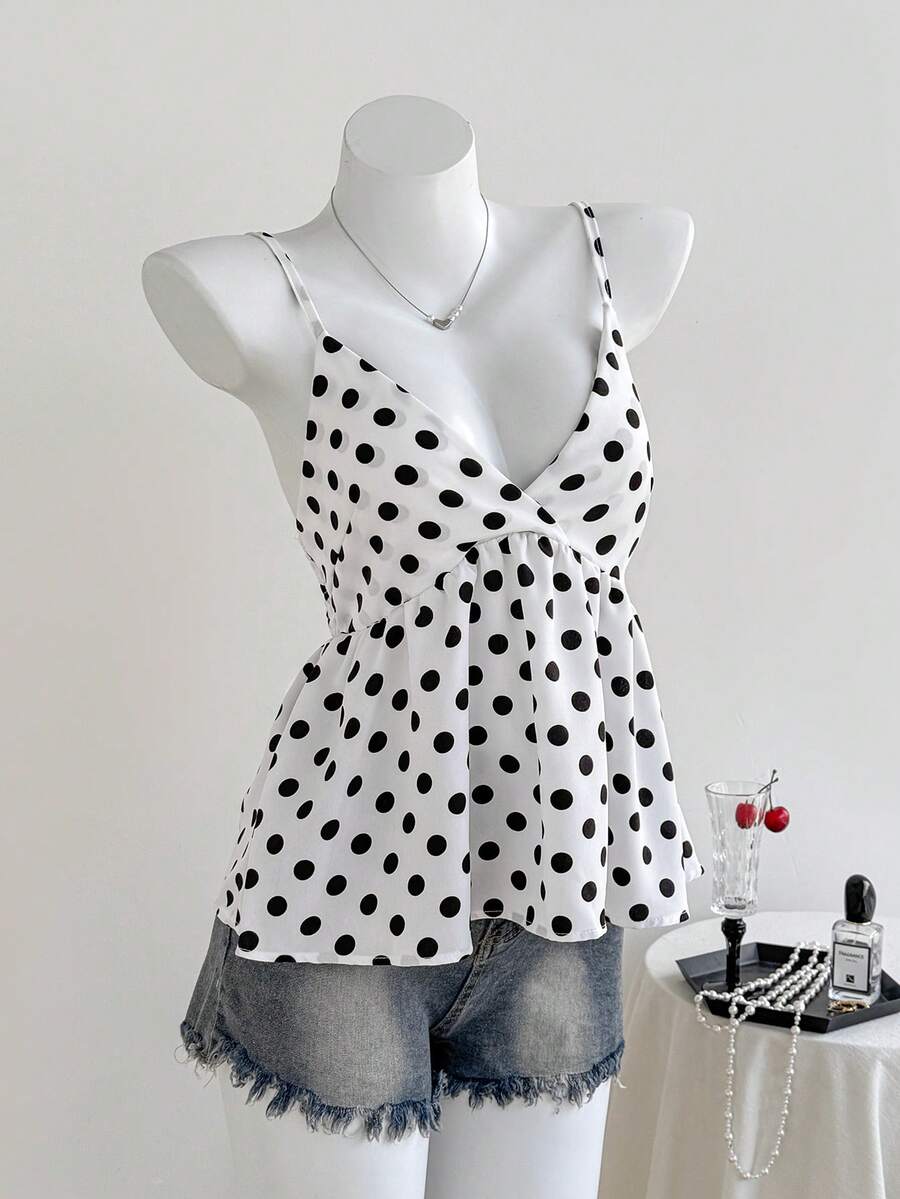 Elamini 女士休闲波点印花吊带背心 - 彩色 - 查看 1