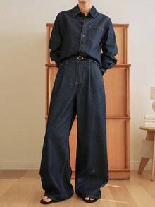 Dazy-Less Women's Casual Commuter Shirt & Jeans Set - Blue - View 2