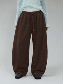 COUREZ 低腰宽松灯笼裤/Y2K冬季女装阔腿裤女士运动裤女士夏季服装 - 咖啡棕 - 查看 6