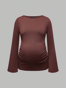 SHEIN Maternity Solid Color Round Neck Flare Sleeve Fitted Casual T-Shirt - Multicolor - View 7