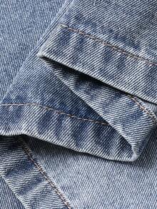 DAZY 女士V领水洗刺绣字母设计宽松短款休闲牛仔上衣，夏季 - 淺色水洗藍 - 查看 7