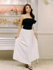 Criza Taa Women's Summer Color Block Strapless A-Line Mini Dress - Black Casual - Black and White - View 6