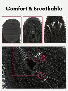 QUICK WEAR Curly Ponytail Human Hair Clip On Ponytail Claw Clip Ponytail Extension Drawstring Ponytail Extension Human Hair Afro Kinky Curly Ponytail Hair Piece VOLUMIZED Curly Pony Tail Clip In Hair Extensions For Women Deep Curly Ponytail Extension Human Hair - SNatural - View 10