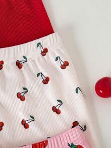 SHEIN Playful Pals 女婴舒适百搭甜美可爱吊带短裤套装，多件套夏季服装 - 彩色 - 查看 3