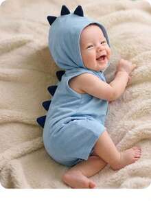 新生男婴/女婴休闲可爱蓝色恐龙风格针织连帽连体衣 - 彩色 - 查看 6