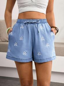 Sunnyshic 女士牛仔短裤 - 藍色 - 查看 4